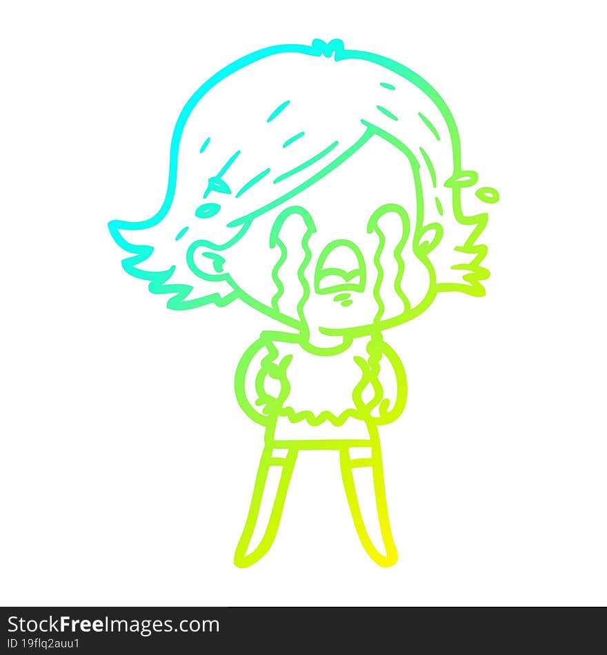 cold gradient line drawing of a cartoon woman crying