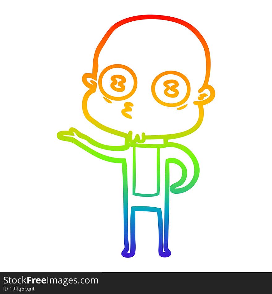 rainbow gradient line drawing cartoon weird bald spaceman