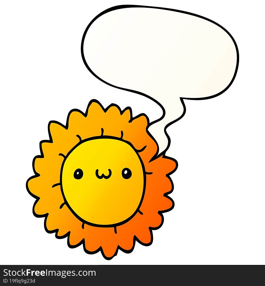 cartoon flower and speech bubble in smooth gradient style