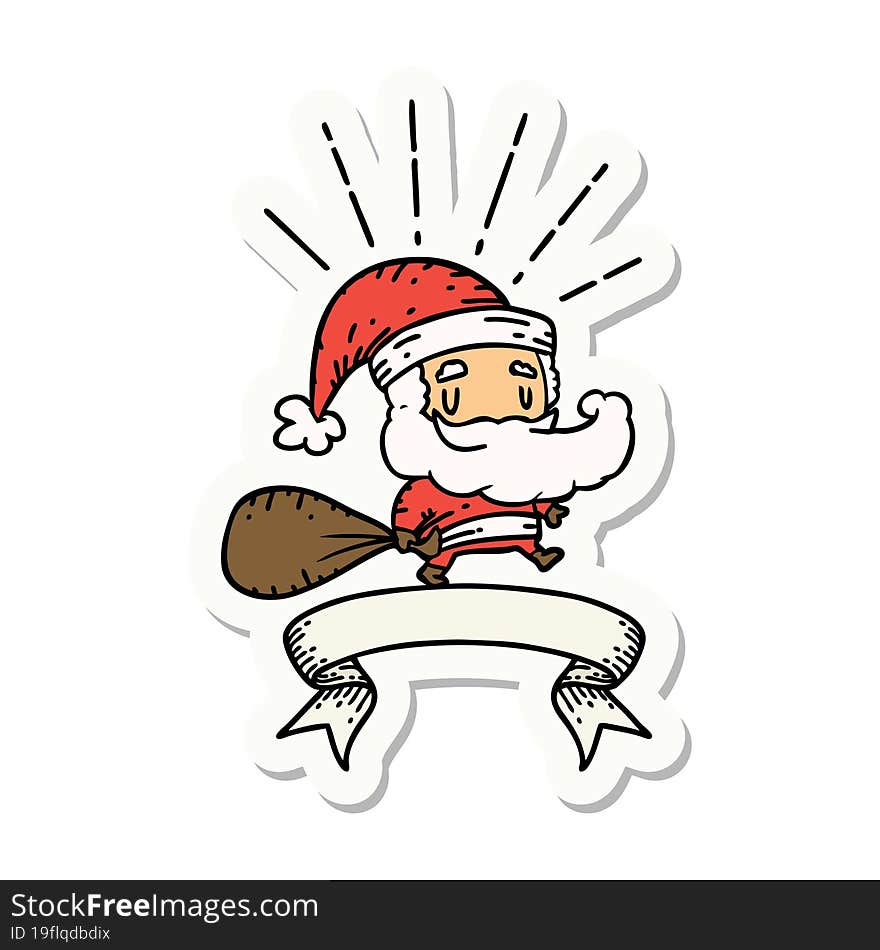 sticker of tattoo style santa claus christmas character with sack