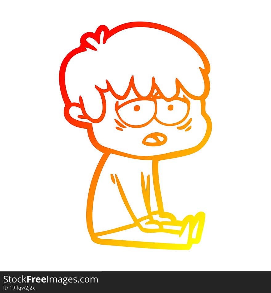 warm gradient line drawing cartoon exhausted boy