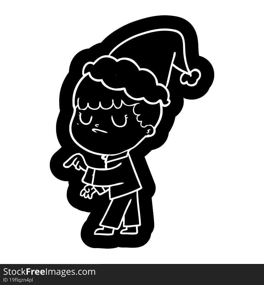 Cartoon Icon Of A Grumpy Boy Wearing Santa Hat