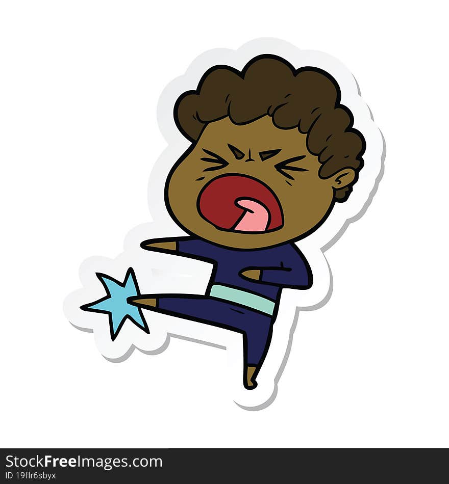 Sticker Of A Cartoon Furious Man