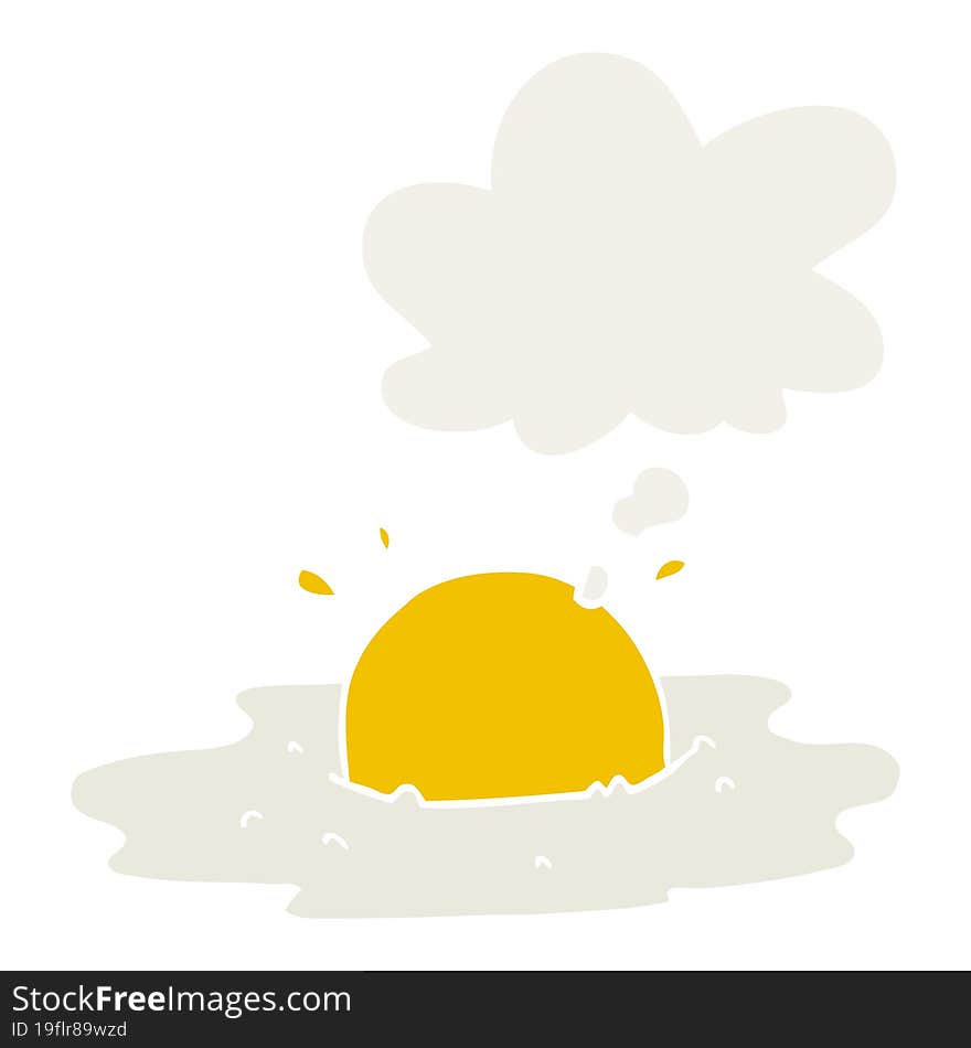 cartoon fried egg with thought bubble in retro style