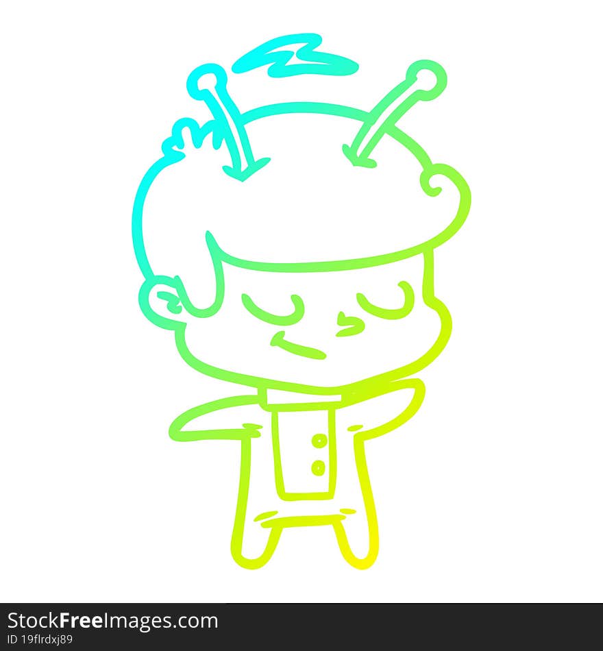 cold gradient line drawing friendly cartoon spaceman