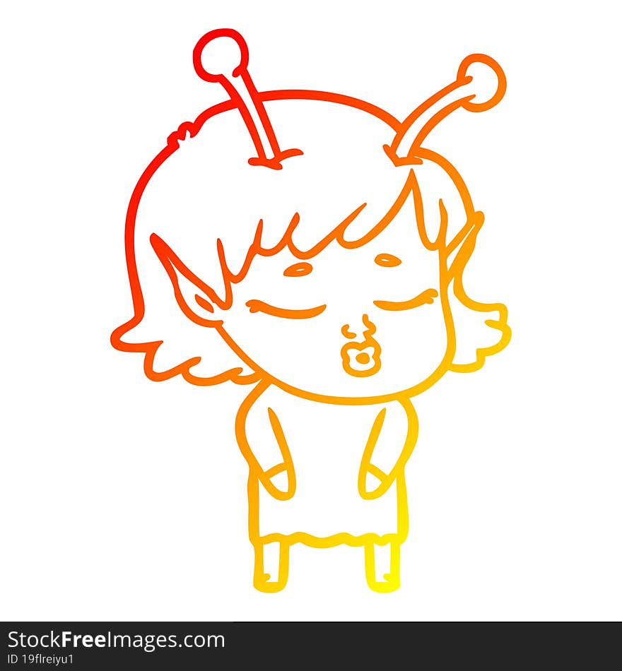 warm gradient line drawing cute alien girl cartoon