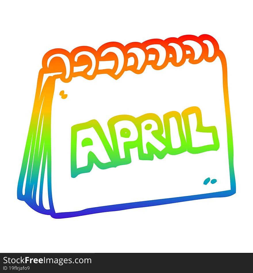 rainbow gradient line drawing cartoon calendar showing month of april