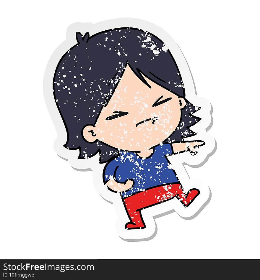 distressed sticker cartoon of cute kawaii girl