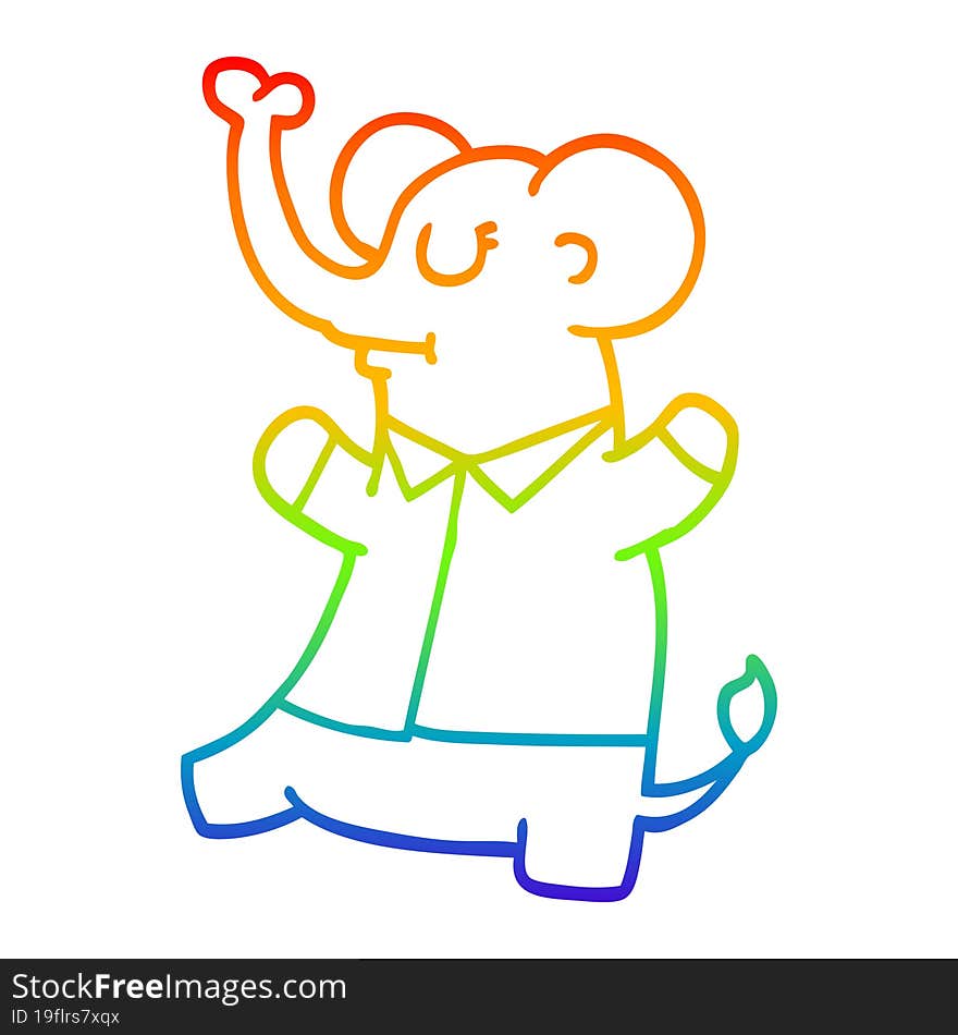 rainbow gradient line drawing cartoon standing elephant