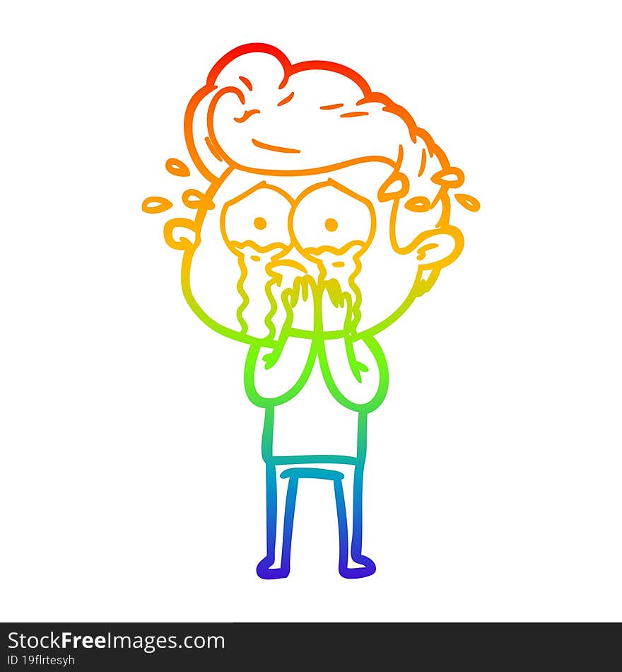 rainbow gradient line drawing concerned crying man