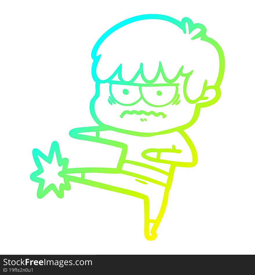 Cold Gradient Line Drawing Annoyed Cartoon Boy