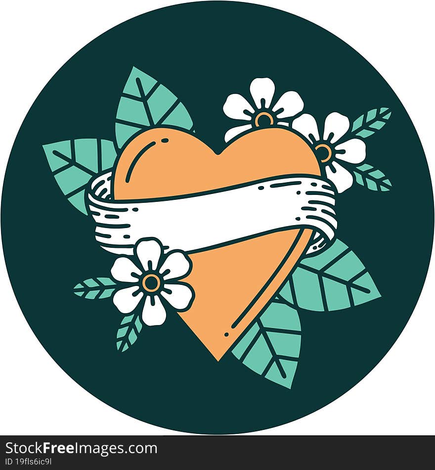 iconic tattoo style image of a heart and banner. iconic tattoo style image of a heart and banner