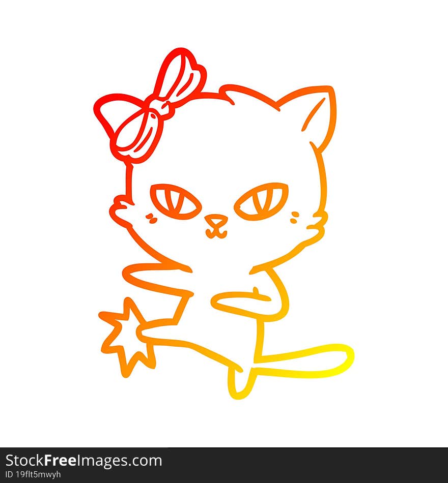 warm gradient line drawing cute cartoon cat