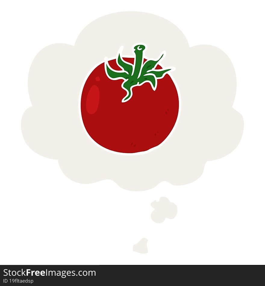 cartoon tomato with thought bubble in retro style