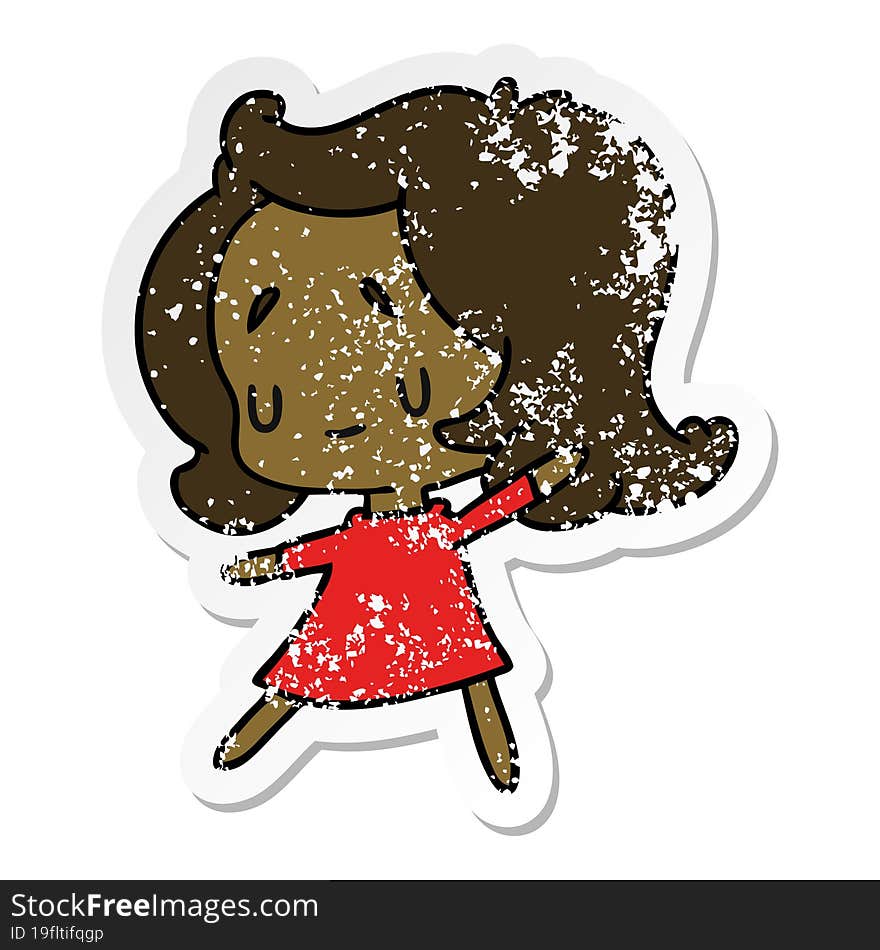 distressed sticker cartoon illustration of a cute kawaii girl. distressed sticker cartoon illustration of a cute kawaii girl