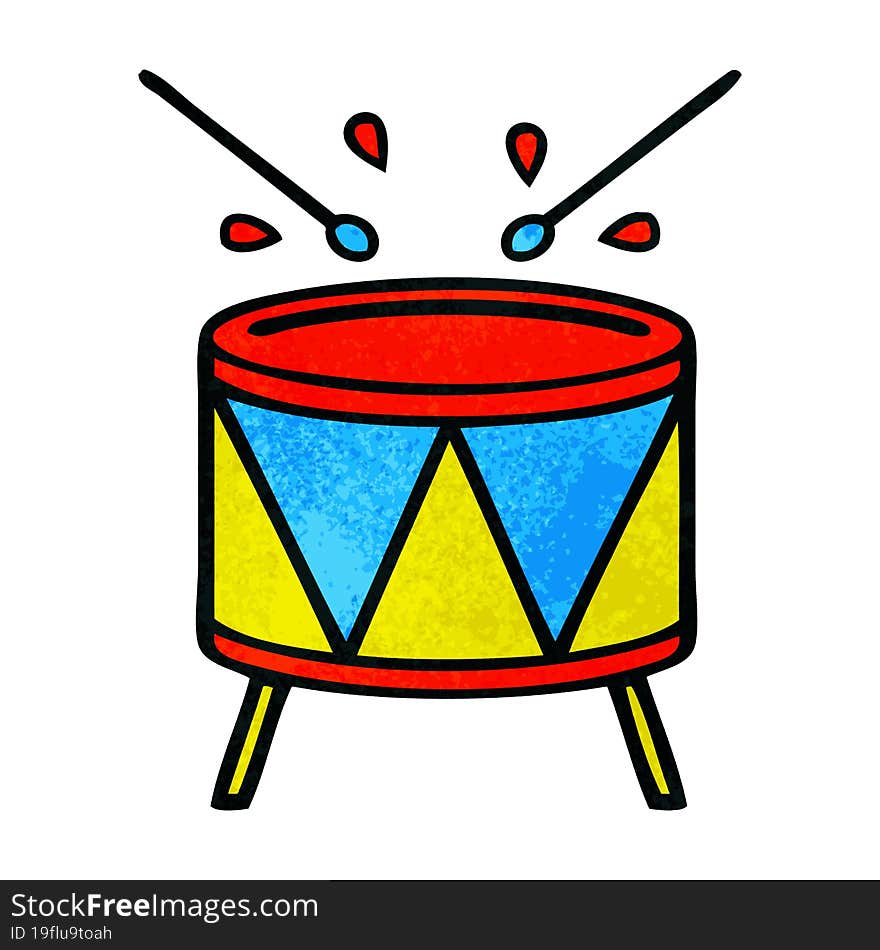 retro grunge texture cartoon of a beating drum