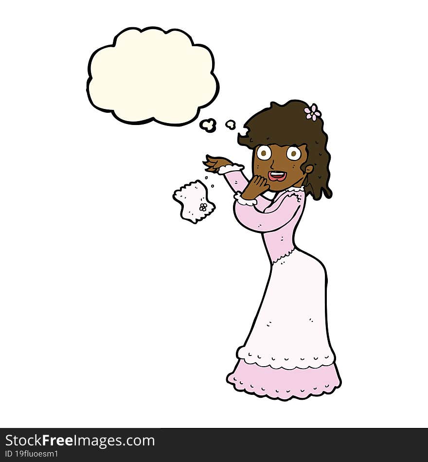 Cartoon Victorian Woman Dropping Handkerchief With Thought Bubble