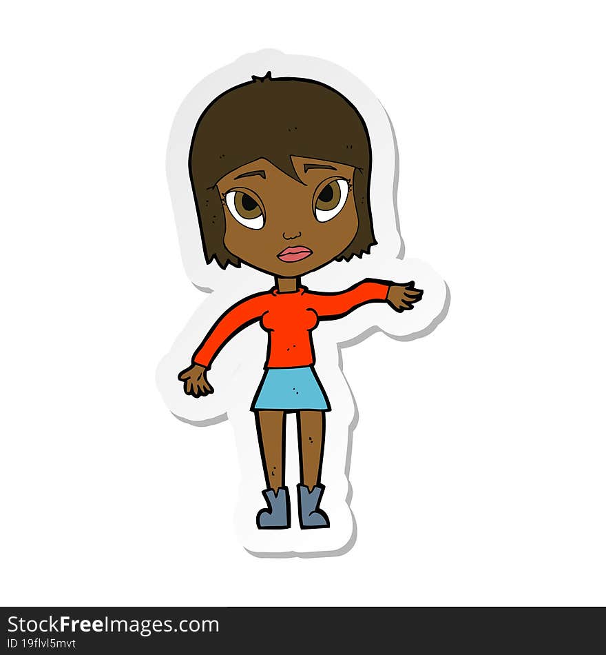 sticker of a cartoon woman waving hand