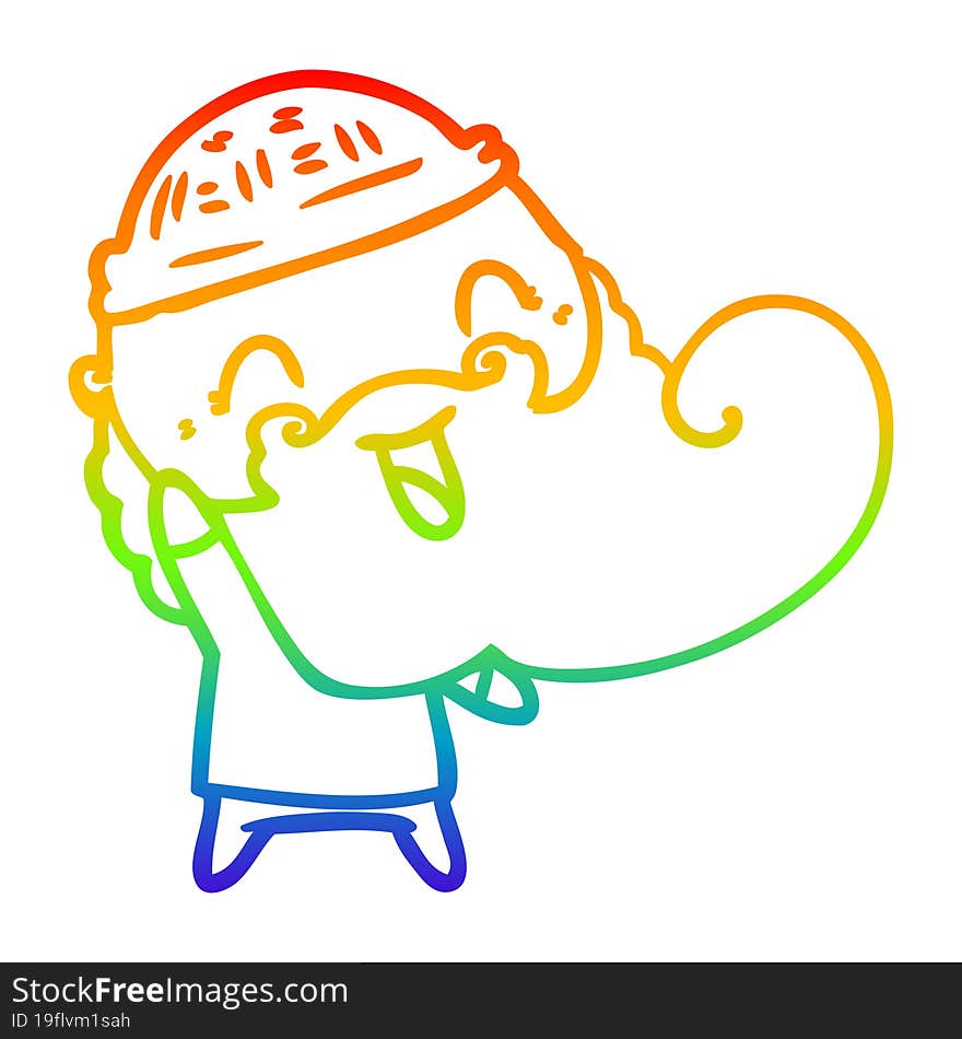 rainbow gradient line drawing happy man with beard and winter hat