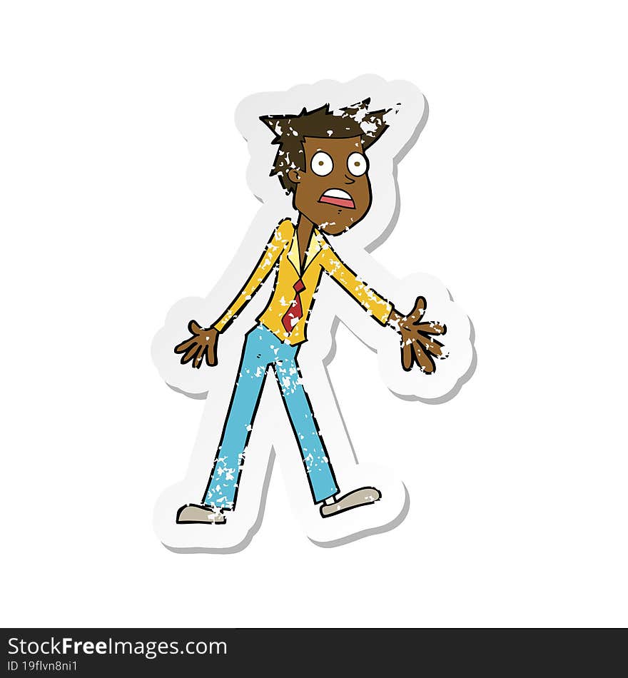 retro distressed sticker of a cartoon stressed man