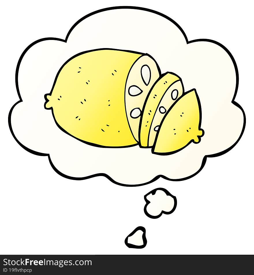 cartoon sliced lemon and thought bubble in smooth gradient style