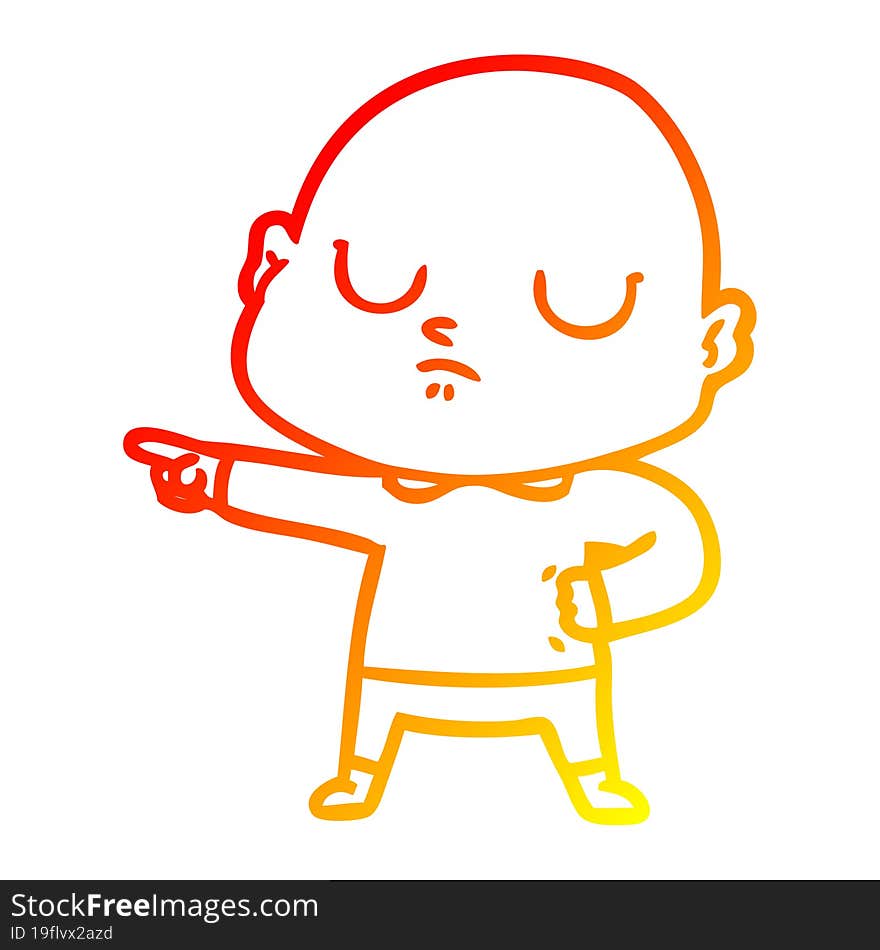 warm gradient line drawing of a cartoon bald man