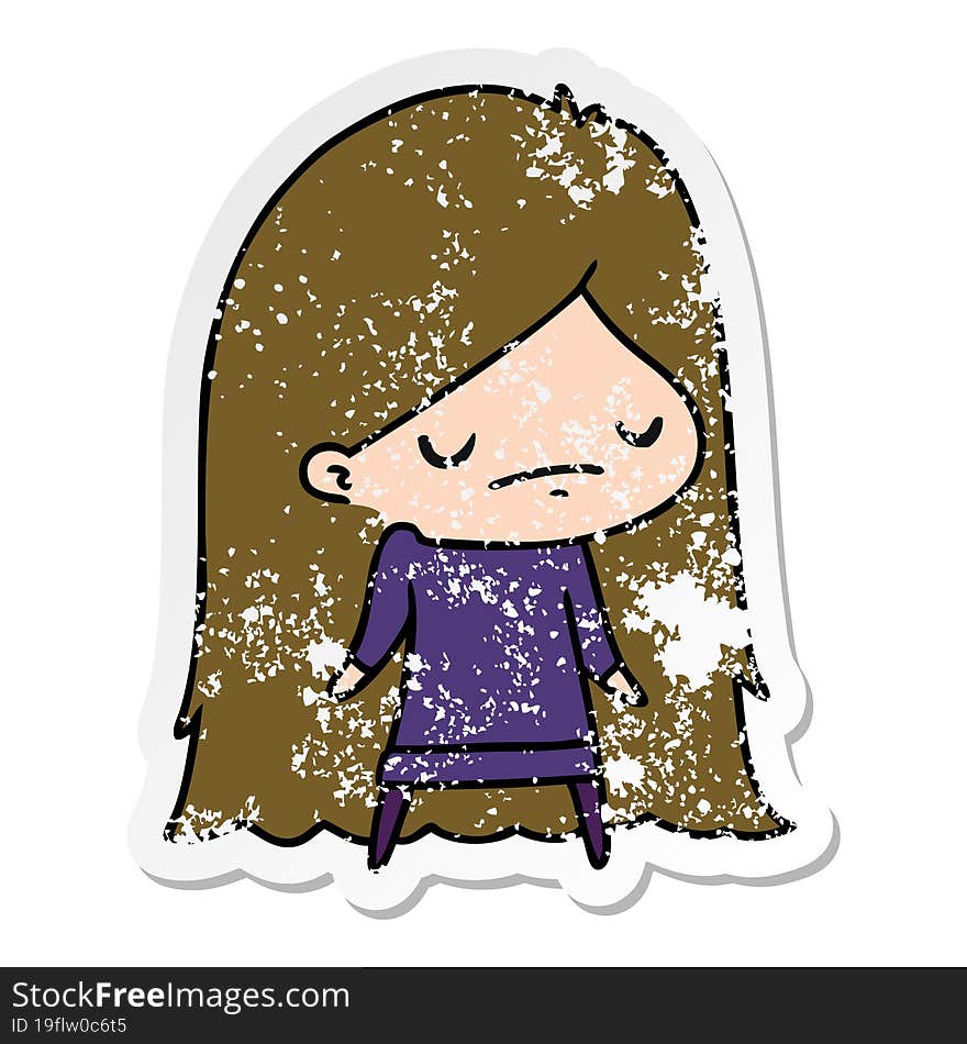 Distressed Sticker Cartoon Of A Cute Kawaii Girl