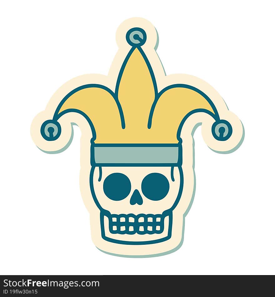 tattoo style sticker of a skull jester