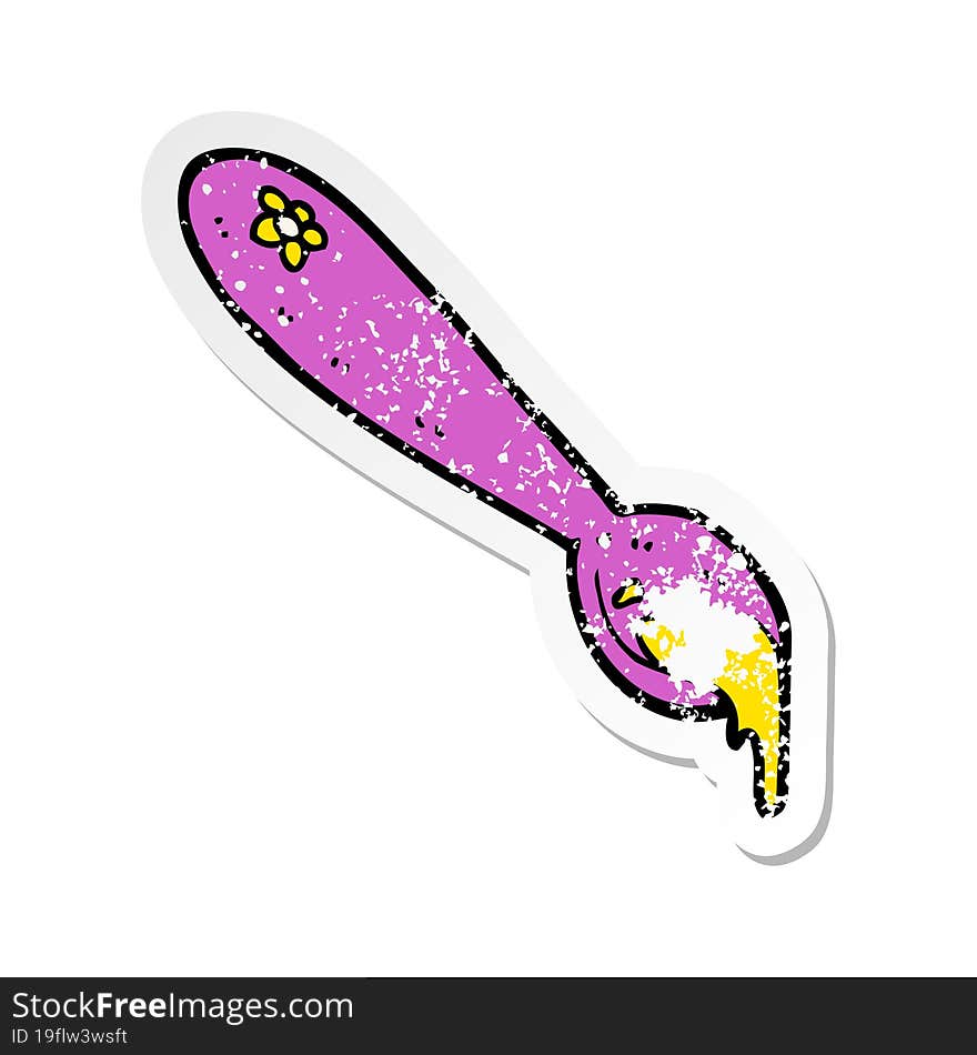 Retro Distressed Sticker Of A Cartoon Spoon