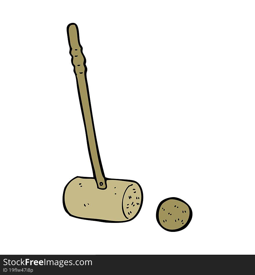 cartoon croquet mallet and ball