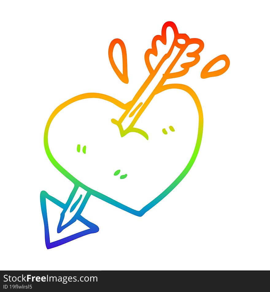 Rainbow Gradient Line Drawing Cartoon Heart Shot Through With Arrow