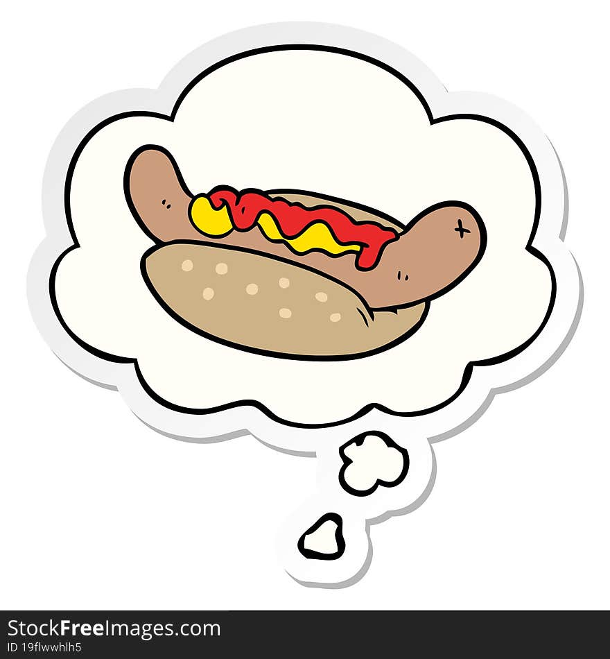 cartoon hot dog and thought bubble as a printed sticker