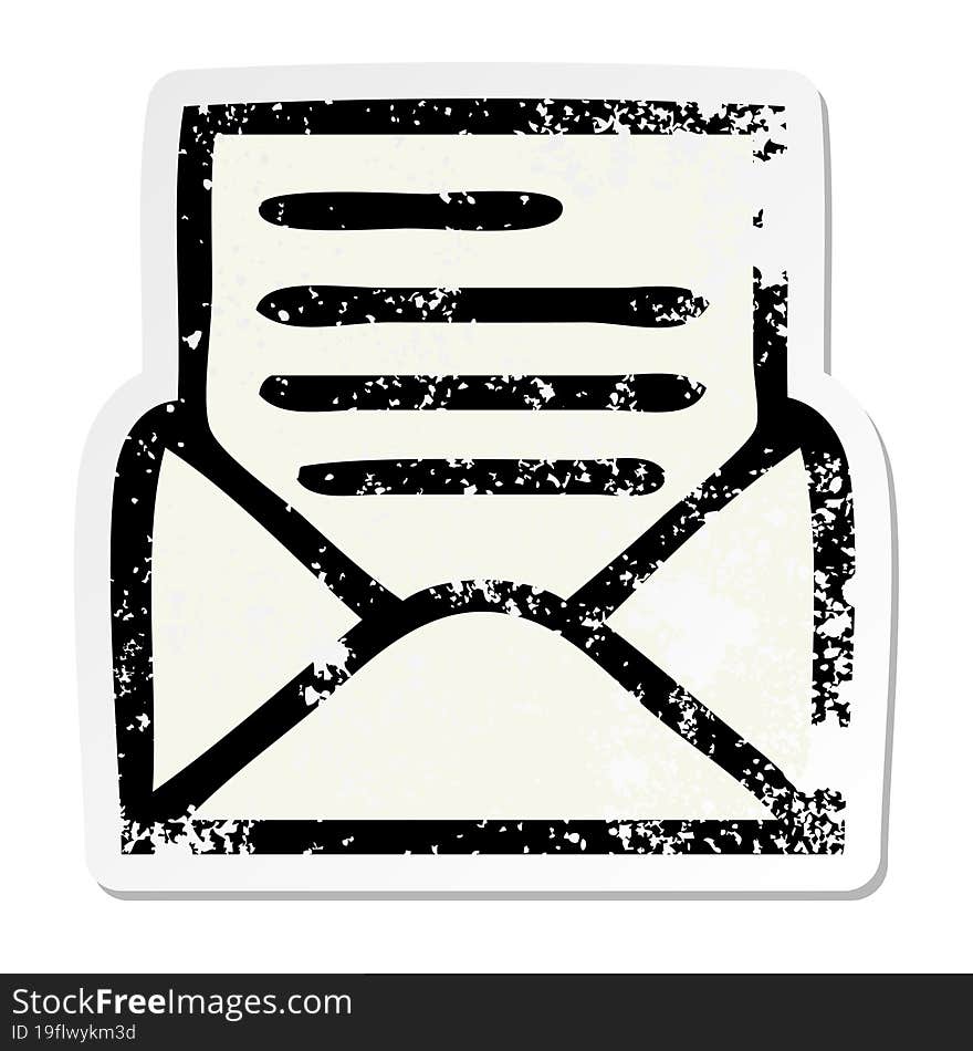 distressed sticker of a cute cartoon letter and envelope