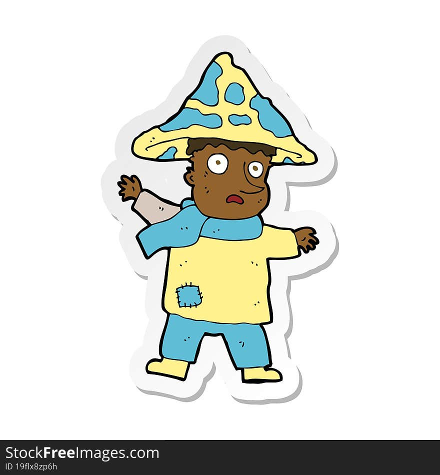 sticker of a cartoon magical mushroom man