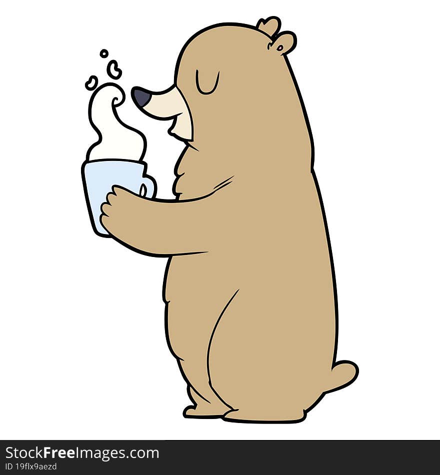 cartoon bear with hot drink. cartoon bear with hot drink