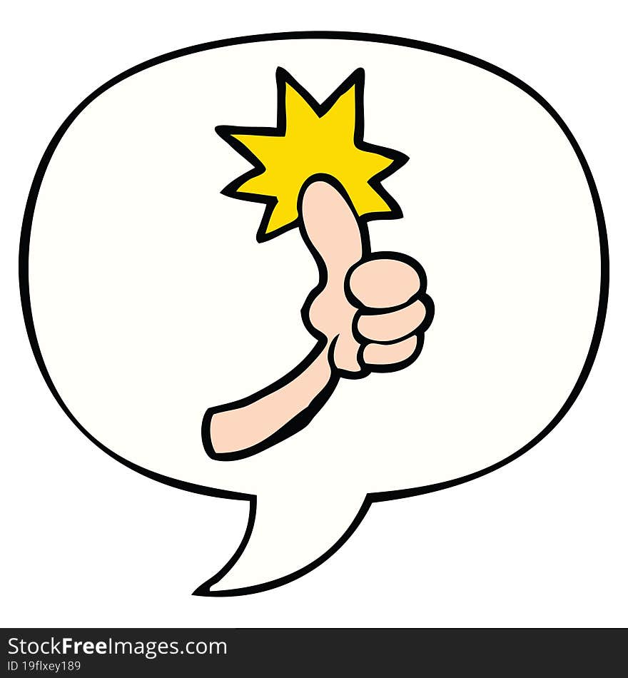 cartoon thumbs up sign with speech bubble. cartoon thumbs up sign with speech bubble