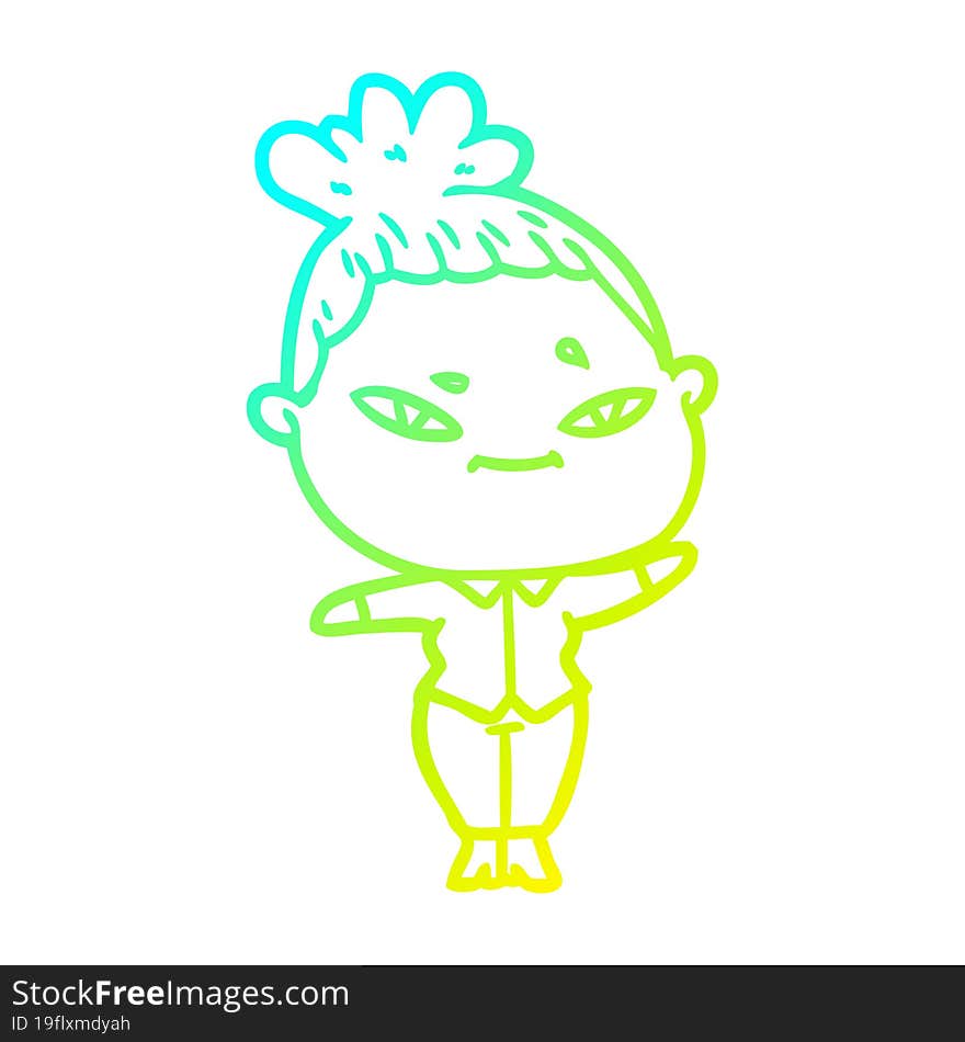 cold gradient line drawing of a cartoon woman