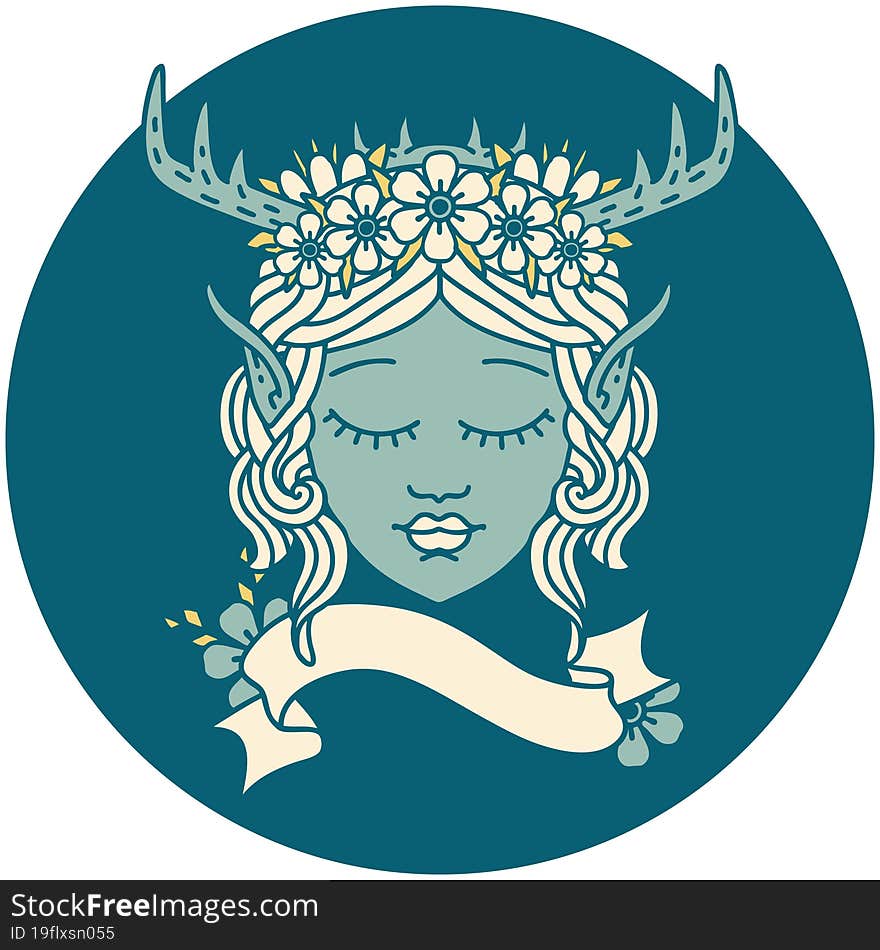 Retro Tattoo Style elf druid character face. Retro Tattoo Style elf druid character face