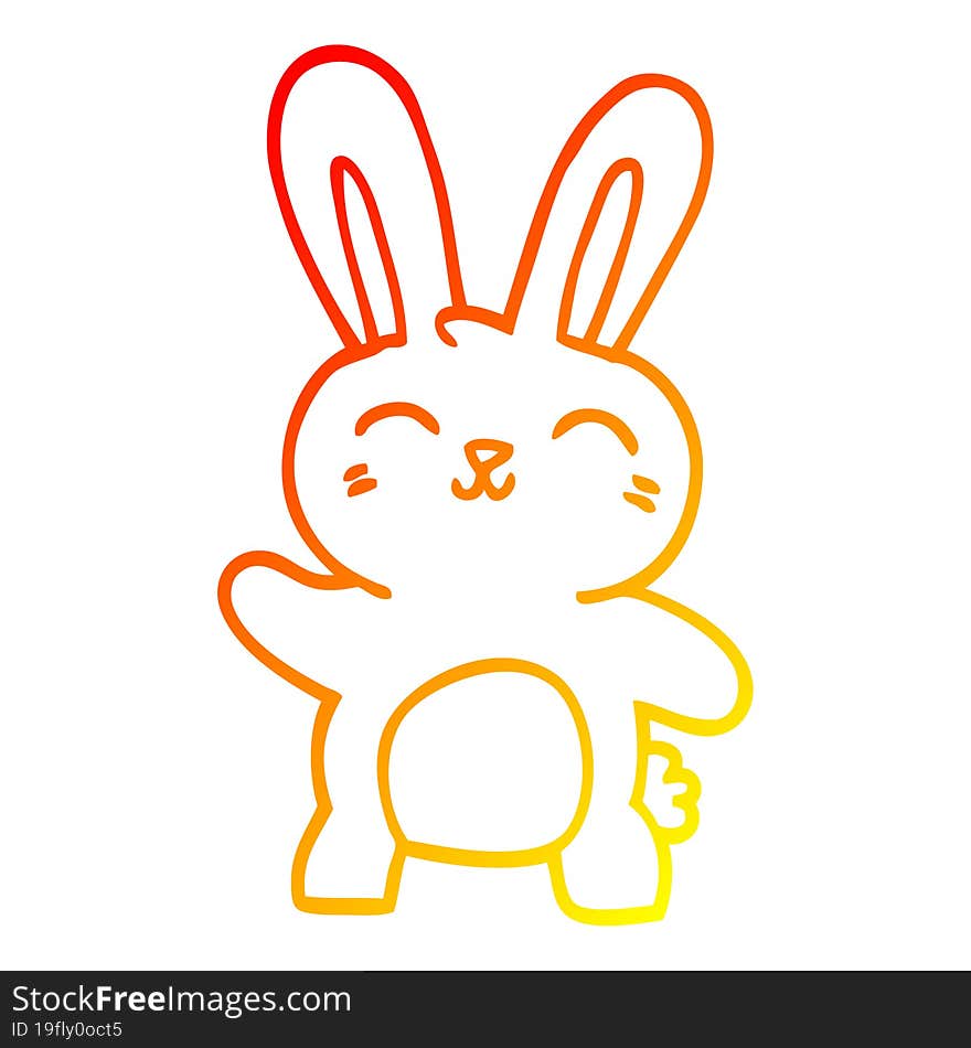 warm gradient line drawing of a cartoon happy bunny