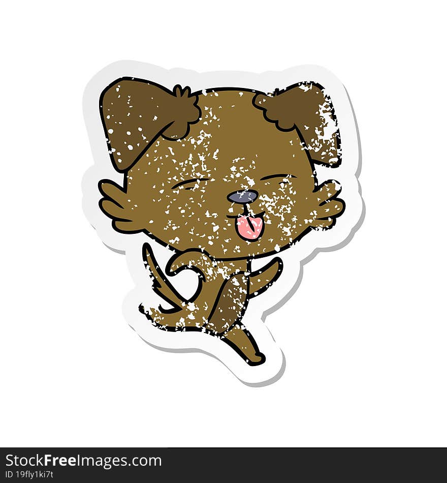 distressed sticker of a cartoon dog sticking out tongue