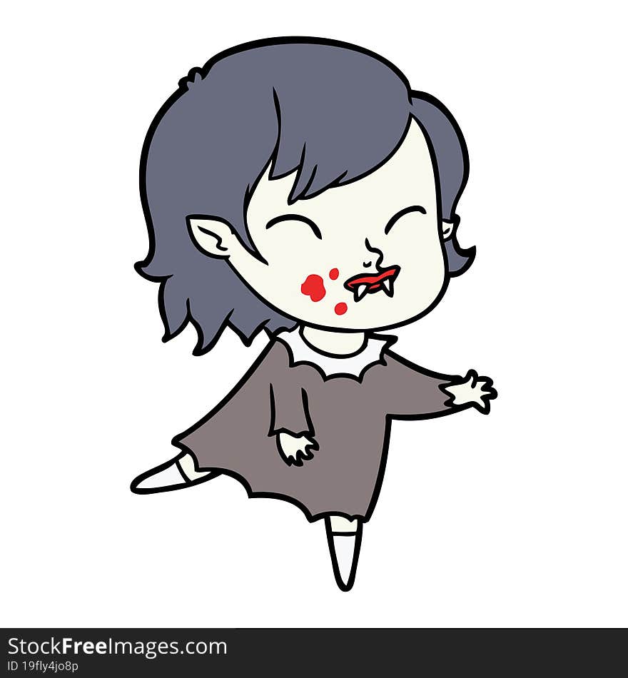 cartoon vampire girl with blood on cheek. cartoon vampire girl with blood on cheek