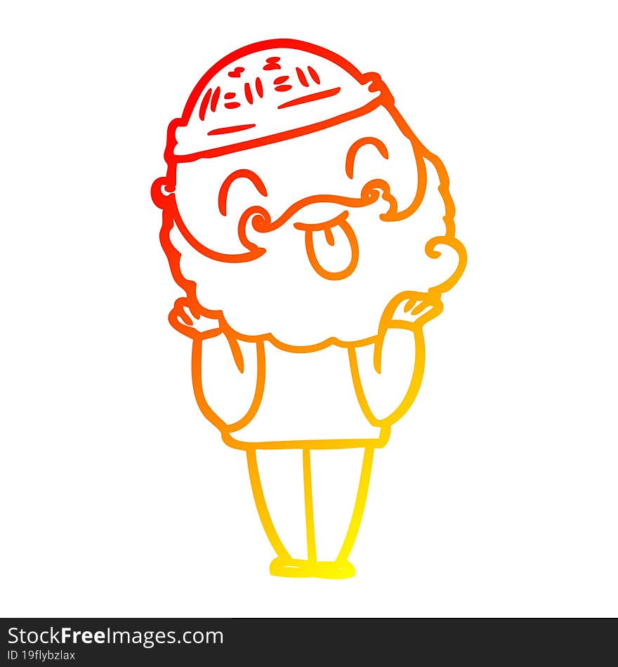 Warm Gradient Line Drawing Man With Beard Sticking Out Tongue