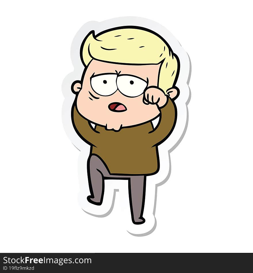 sticker of a cartoon tired man