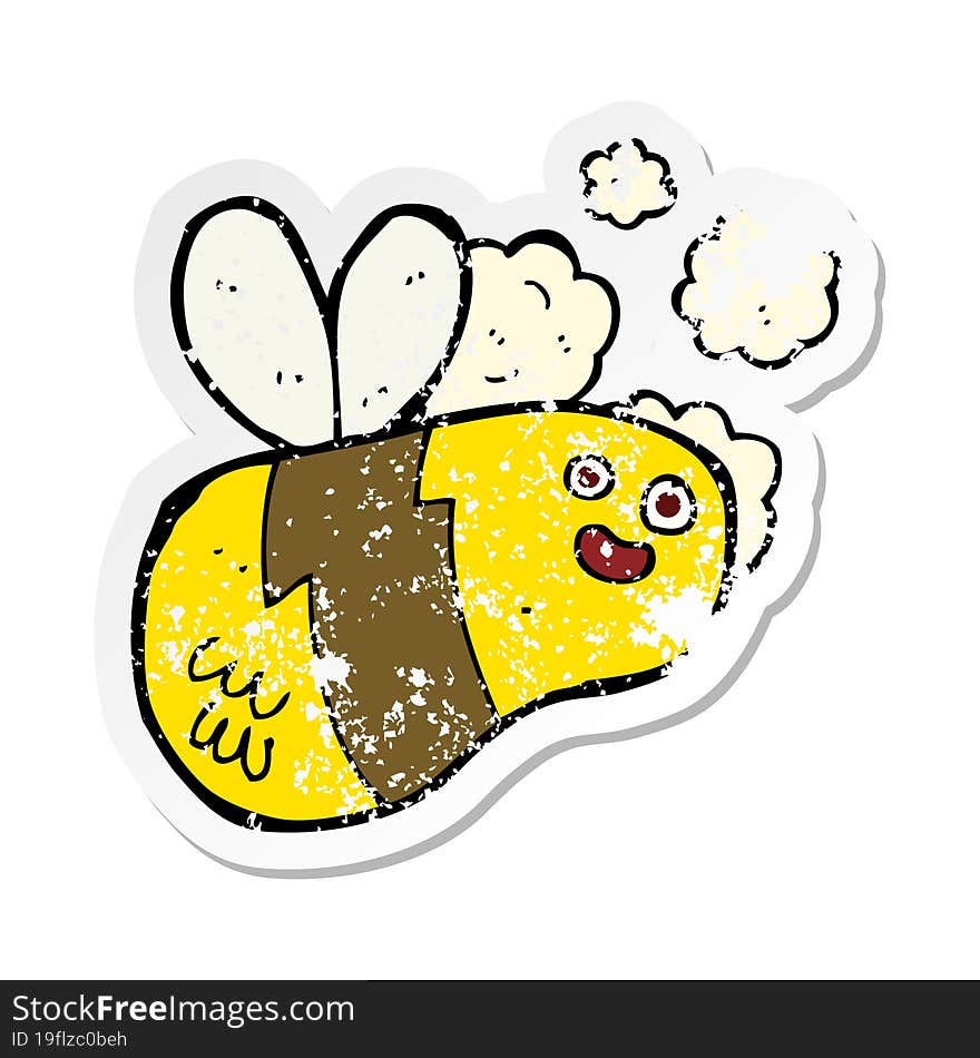 retro distressed sticker of a cartoon bee