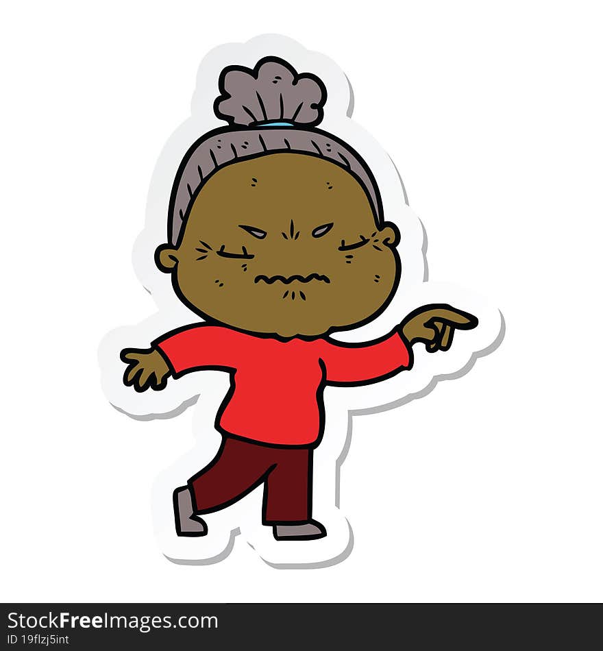 sticker of a cartoon annoyed old lady