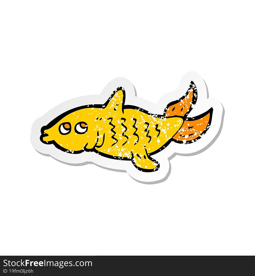 retro distressed sticker of a cartoon fish