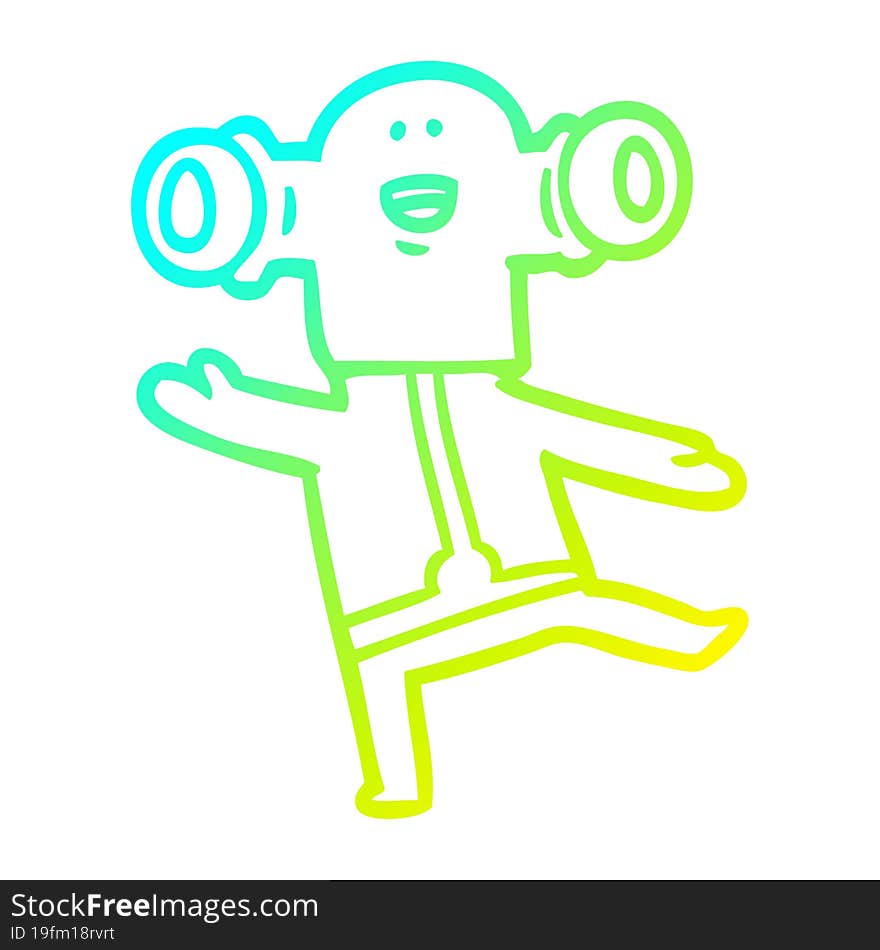 cold gradient line drawing of a friendly cartoon alien