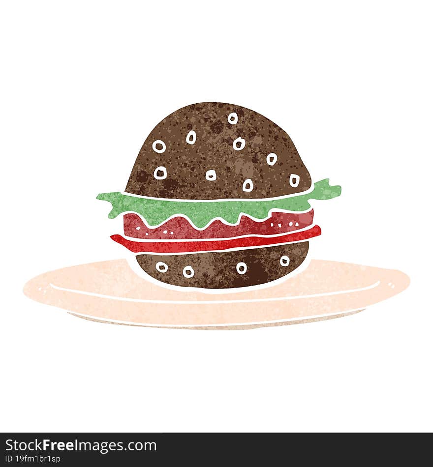 retro cartoon burger on plate