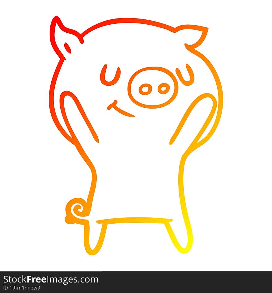 Warm Gradient Line Drawing Happy Cartoon Pig