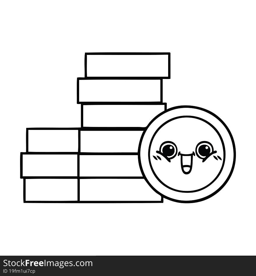 line drawing cartoon of a coins. line drawing cartoon of a coins